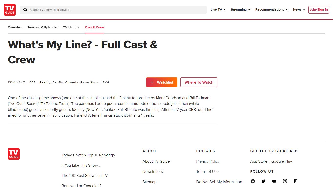 What's My Line? - Full Cast & Crew - TV Guide